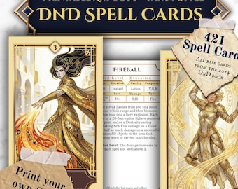 DnD Spell Cards Printable PDF — 421 Spells / All Classes (Tarot Style 2024 5e)