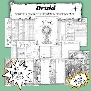 Druid Printable DnD Campaign Journal & Coloring Book, Dungeons and Dragons, Character Sheet, For beginners, Instant PDF download, 5e, RPG,