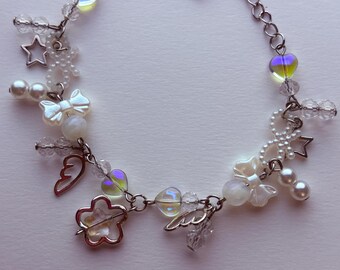 Pulsera con dije de flores hecha a mano, joyería de corazón Y2K