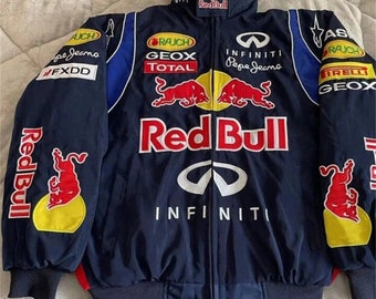 Veste Formula F1 - Veste Formula F1 en coton rétro entièrement brodée Red Bull Racing, veste street style adulte pour hommes et femmes