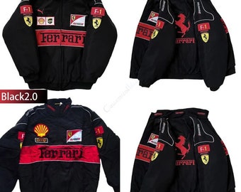 Chaqueta retro de carreras de Fórmula Uno, chaqueta voladora, chaqueta de carreras, chaqueta de gran tamaño, chaqueta bordada, chaqueta de carreras Ferrari, regalo de cumpleaños
