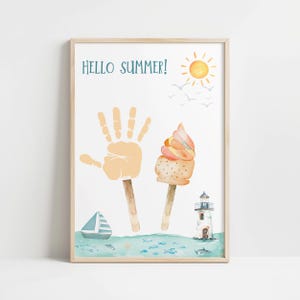 Hello Summer handprint and summer footprint craft for kids perfect handprint printable for baby footprint art