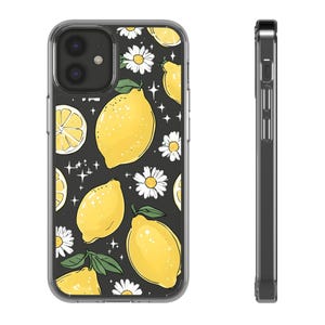 Lemon Floral Phone Case, Clear Botanical iPhone Cover, Cute Summer Accessory, Fun Lemon Print Gift for Her, Aesthetic Smartphone Case