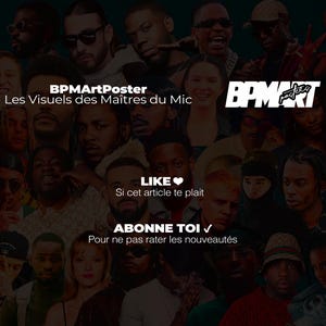 May include: A collage of diverse faces, primarily of musicians, with the text "BPMArtPoster Les Visuels des Ma&icirc;tres du Mic" and "BPMART". Additional text includes "LIKE" and "ABONNE TOI".