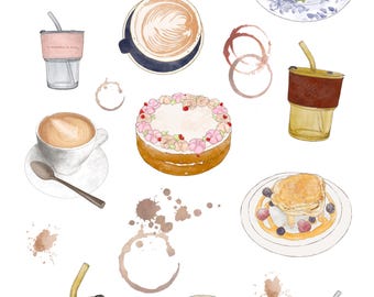 Kolourcafe Cafe Trip Stickers: Hand Drawn Planner Stickers (Digital)