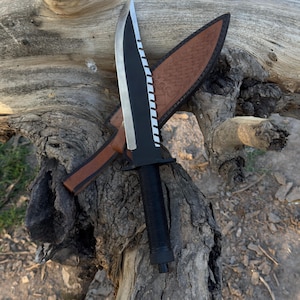 Couteau Bowie forgé à la main avec étui en cuir - survie en plein air, chasse, lame de collection
