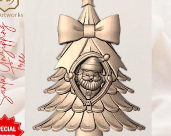 Santa Unzipping Christmas Tree STL - 3D Relief Model | Cute Xmas Wall Art and  Ornament | CNC & 3D Print Digital File