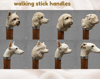 Dog Walking Stick Handle 3D– CNC Router 3D Print Files-Chihuahua, Greyhound, Pinscher, Pomeranian, Pug, Shih Tzu, Poodle, Yorkshire Terrier