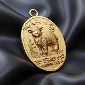 He Left the 99 Lamb Pendant STL – Matthew 18:12-14 Lost Sheep Christian 3D Model, Bible Verse Necklace Charm, Digital 3D Print Download