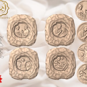 May include: A collection of eight religious carvings, featuring scenes from the life of Jesus Christ. The carvings are in a light brown color, with detailed relief work. The image includes the text "Jesus Christ" and "Special Offer".