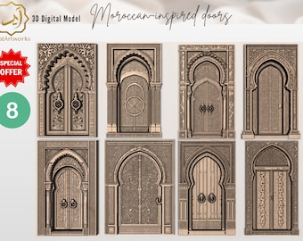Turkish Moroccan Door 3D Models Bundle – 8 Digital STL Files | Ornate Islamic Arched Door Designs for 3D Printing,  gothic home decor