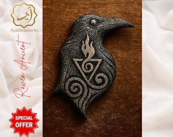 Raven Fire Triangle 3D STL – Alchemy Crow Totem Wall Art, CNC Relief, 3D Printing & Laser Engraving File