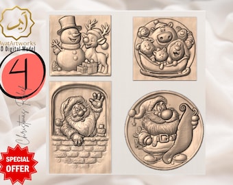 Free Gift-Only asking Subscription Cost- Christmas 3D Relief STL Bundle | Santa, Snowman & Reindeer CNC Models | Holiday Wall Art Digital