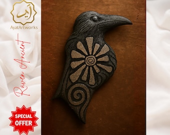 Raven Totem 3D Print STL – Celtic Crow Wall Art, Norse Pagan Decor, Gothic Bird Relief Digital Download