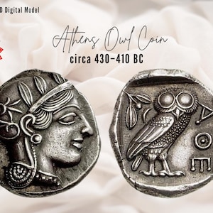 410 BC Athens Owl Coin 3D Model STL | Ancient Greek Tetradrachm Digital File | Athena Silver Coin Replica | Classical Art Sculpture Download