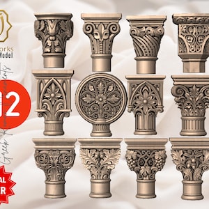Peut inclure: Présentation de douze ornements grecs modélisés en 3D, avec des détails complexes. Les ornements présentent des sculptures élaborées de motifs floraux et géométriques. Le texte "AyatArtworks 3D Digital Model" et "Greek Ornaments" est visible. Une étoile rouge indique "SPECIAL OFFER".