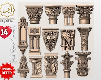Colonne e capitelli gotici (14 STL) – Supporti architettonici stampabili/CNC, stile cattedrale e rinascimentale