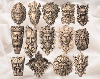 14 archivos STL de Green Man para impresión CNC y 3D: arte mural pagano, decoración de bosques, esculturas míticas, descarga digital