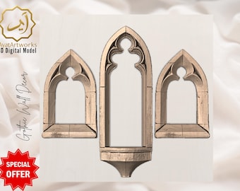 Gothic Wall Decor STL Set – Cathedral Window and Side Arches (3 Files) | CNC, Laser, 3D Printing