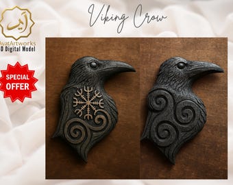 Viking Raven 3D Model STL: Norse Decor Digital Download
