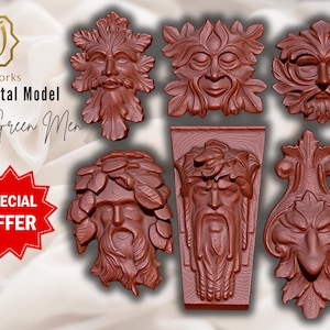 Green Man 3D Model Bundle | 6 Digital Files CNC & 3D Printing | Pagan Wall Art, Mythical Nature Face , Forest Decor- Modelli di Green Man