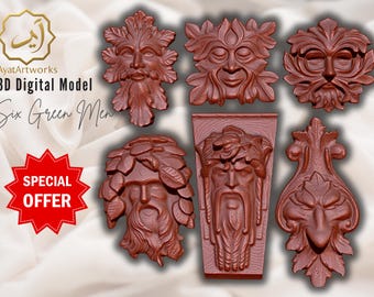 Paquete de modelos 3D de Green Man / Impresión 3D y CNC / Arte mural pagano, rostro mítico de la naturaleza, decoración forestal - Modelos de Green Man / decoración gótica del hogar