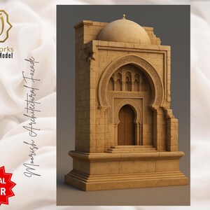 May include: A 3D digital model of a Moorish architectural facade. The structure is beige with an arched doorway and a domed roof. The image includes the text "AyatArtworks" and "3D Digital Model". A red starburst graphic reads "SPECIAL OFFER".