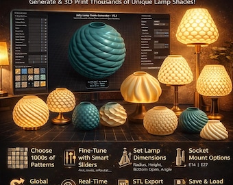 Pro 3D Lamp Shade Generator Software - V2.1 | Unlimited Parametric STL Creator for 3D Printing & Design