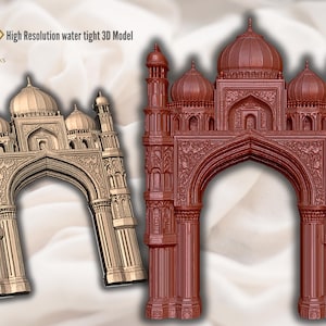 May include: Two 3D models of an archway, one in beige and the other in reddish-brown. The archways have intricate architectural details, including domes and columns. The text "High Resolution water tight 3D Model" is visible.