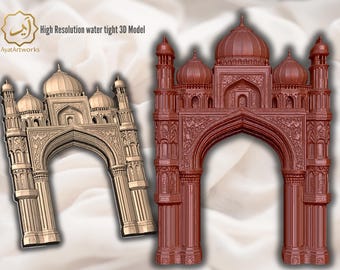 May include: Two 3D models of an archway, one in beige and the other in reddish-brown. The archways have intricate architectural details, including domes and columns. The text "High Resolution water tight 3D Model" is visible.