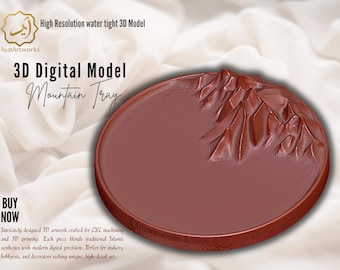Mountain Peak Carved Tray 3D Model | CNC Woodworking File | 3D Printable Digital Art | Rustic Nature Decor STL File Download