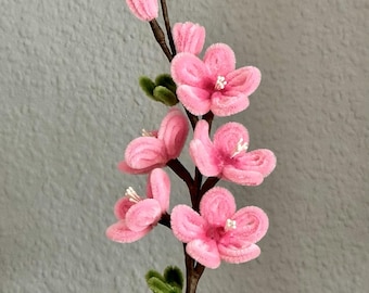 Mini-Pfirsichblütenbaum im Topf | Handgemachte Blütendeko aus Pfeifenreinigern | Zarte Frühlingsdeko | Geschenkidee mit Herz