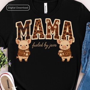 Piglet Mama Coffee PNG, Embroidered-Look Chenille Varsity Design (Digital Download)