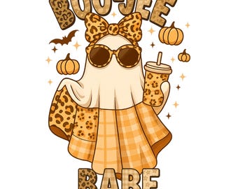 Boo Jee Babe Leopard Print Patchwork Ghost PNG: Cottagecore Spooky Fall (Digital Download)