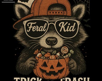 Feral Raccoon Kid Halloween PNG: Trick or Trash Digital Download