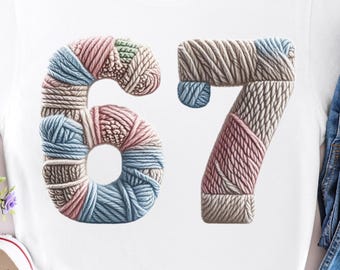 Faux Garn häkeln Six Seven PNG | Gen-Alpha Sublimationsdesign (Digitaler Download)