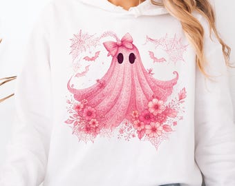 Pink Lace Ghost PNG: Girly Halloween Fall Design (Digital Download)