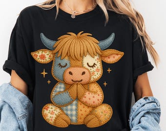 Patchwork hooglandkoe, png PNGEgg | Namaakborduurwerk | Sublimatie namaaksteek (digitale download)