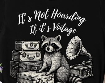 Raccoon Thrifting PNG: Vintage Treasures Digital Design (Digital Download