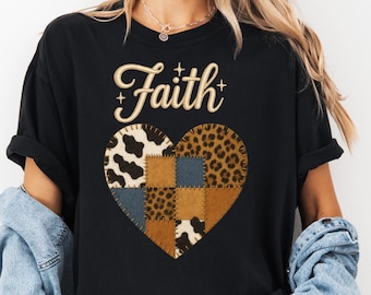 Leopard Cow Print Patchwork Heart | Faux Embroidery Motivation Gift PNG | Faith