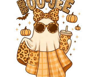 Boo Jee Leopard Print Patchwork Ghost PNG: Cottagecore Spooky Fall (Digital Download)