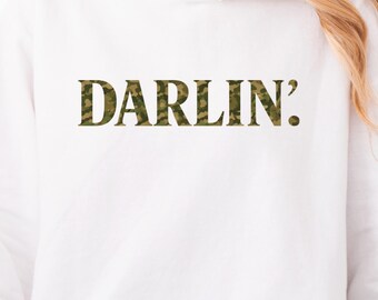 Lustiger Retro Camo Western DARLIN’. Sublimationsdruck PNG Design für Western T-Shirts, Hoodies und Boutique Bekleidung (Digitaler Download)