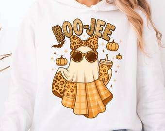 Boo Jee Leopard Print Patchwork Ghost PNG: Cottagecore Spooky Fall (Digital Download)