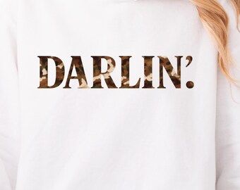 Witziger brauner Camo Western DARLIN’. Sublimationsdruck PNG Design für Western T-Shirts, Hoodies und Boutique Bekleidung (Digitaler Download)