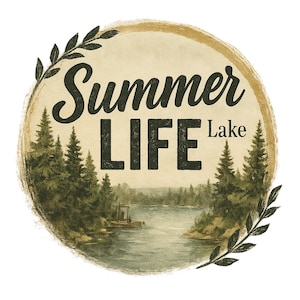Summer Lake Life PNG: Retro Watercolor Landscape (Digital Download)