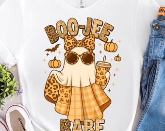 Boo Jee Babe Leopard Print Patchwork Ghost PNG: Cottagecore Spooky Fall (Digital Download)
