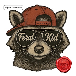 Feral Raccoon Kid PNG: Grunge Style Sublimation Design (Digital Download)
