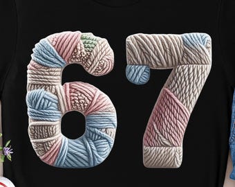 Faux Garn häkeln Six Seven PNG | Gen-Alpha Sublimationsdesign (Digitaler Download)