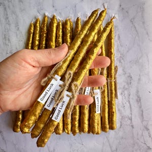 Good Luck Beeswax Candle Set: Fortune, Success, Magic Ritual- set of 3 candles image 1