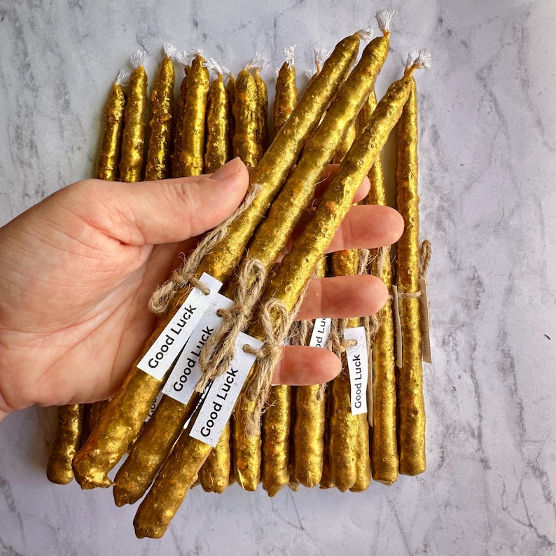 Good Luck Beeswax Candle Set: Fortune, Success, Magic Ritual- set of 3 candles image 1